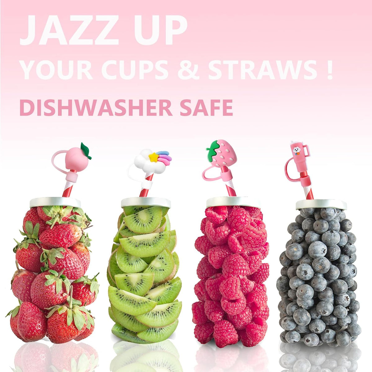 4 Pcs Pink Straw Covers Cap Toppers Compatible with Stanley 30&40 oz Tumbler Cups,Reusable Cute Silicone Straws Tips Lids Protectors for 0.4 in/10mm Stanley Cup Accessories(4 PCS)