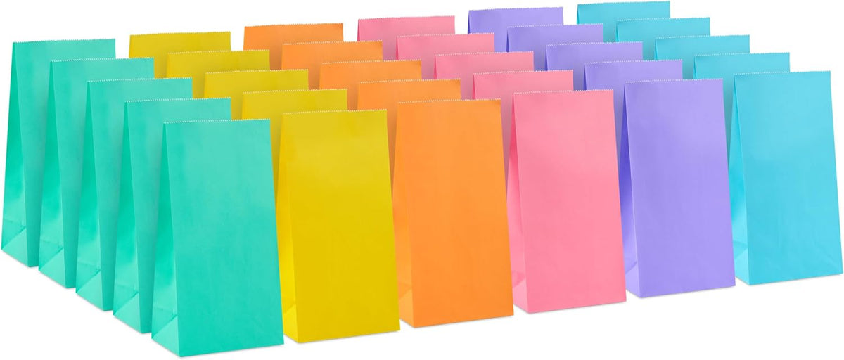 Pastel Party Favor Bags, 30-Pack (Blue, Purple, Pink, Orange)