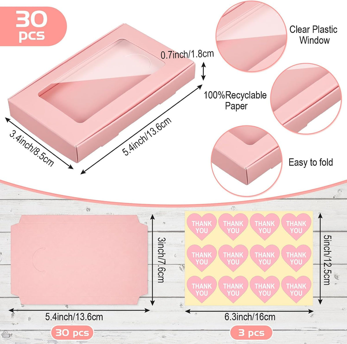 30 Pack Jewelry Gift Boxes Set with Clear Window, Pink
