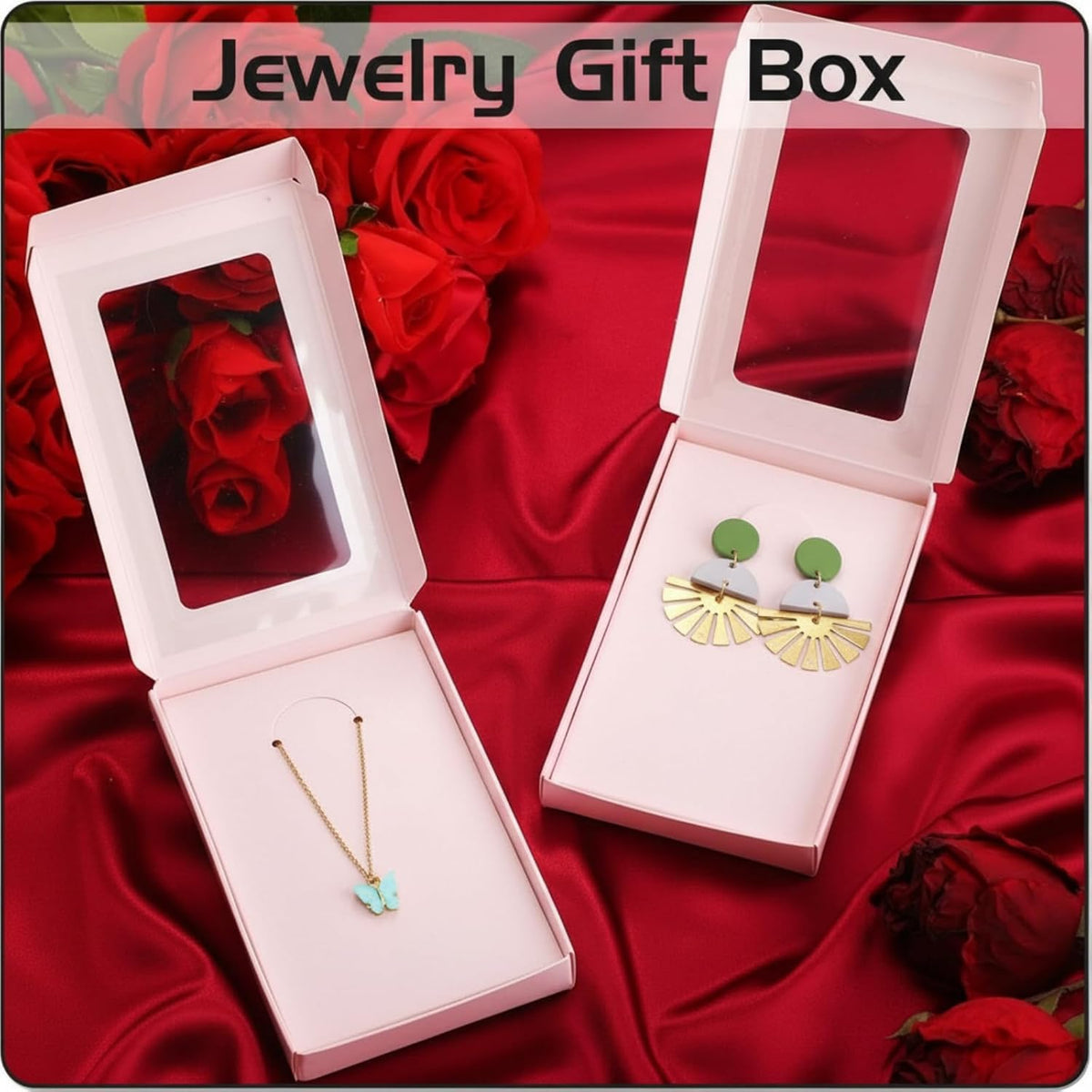 30 Pack Jewelry Gift Boxes Set with Clear Window, Pink