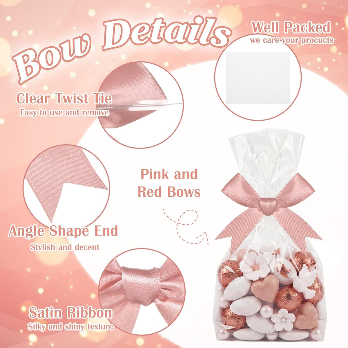 Riceshoot 100 Pcs Twist Bows, 3.5 Inch Pre-Tied Satin Ribbon