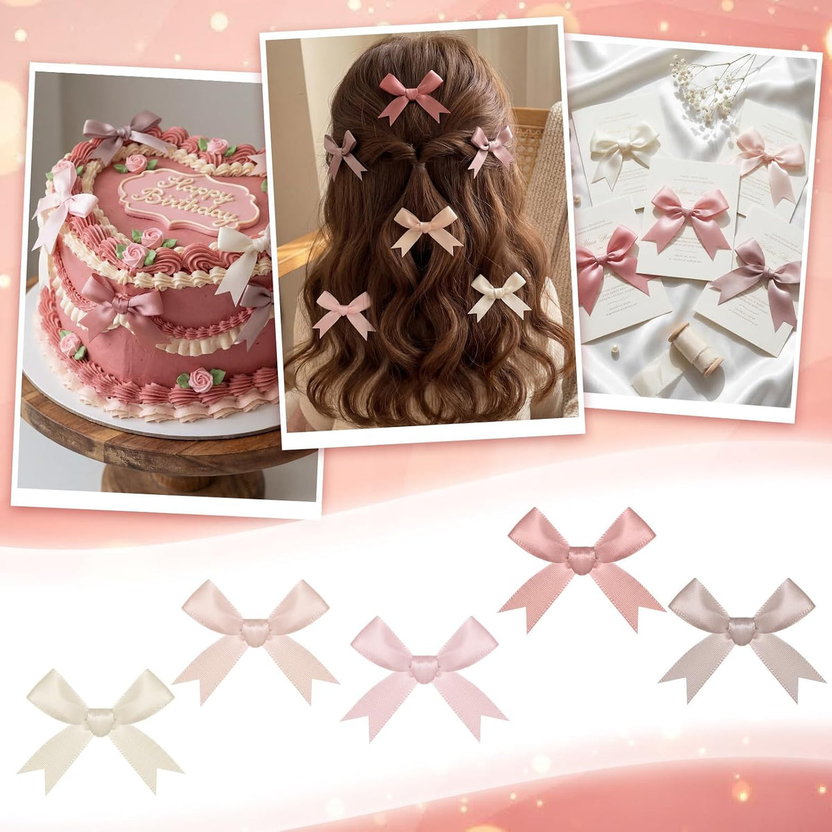 Riceshoot 100 Pcs Twist Bows, 3.5 Inch Pre-Tied Satin Ribbon