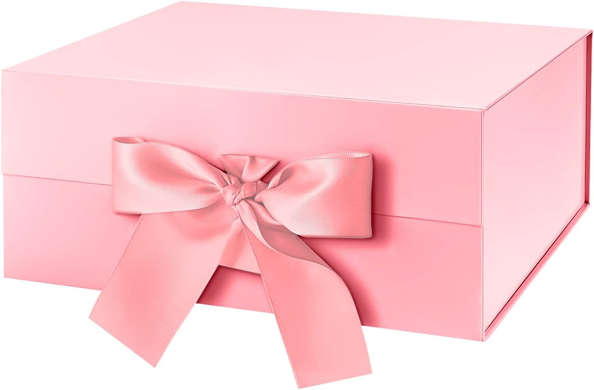 Pink Magnetic Gift Box with Lid and Ribbon 9x6.5x3.8 Inch