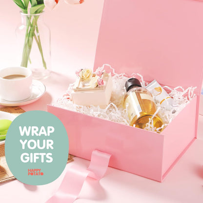Pink Magnetic Gift Box with Lid and Ribbon 9x6.5x3.8 Inch