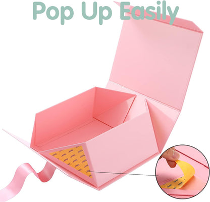 Pink Magnetic Gift Box with Lid and Ribbon 9x6.5x3.8 Inch