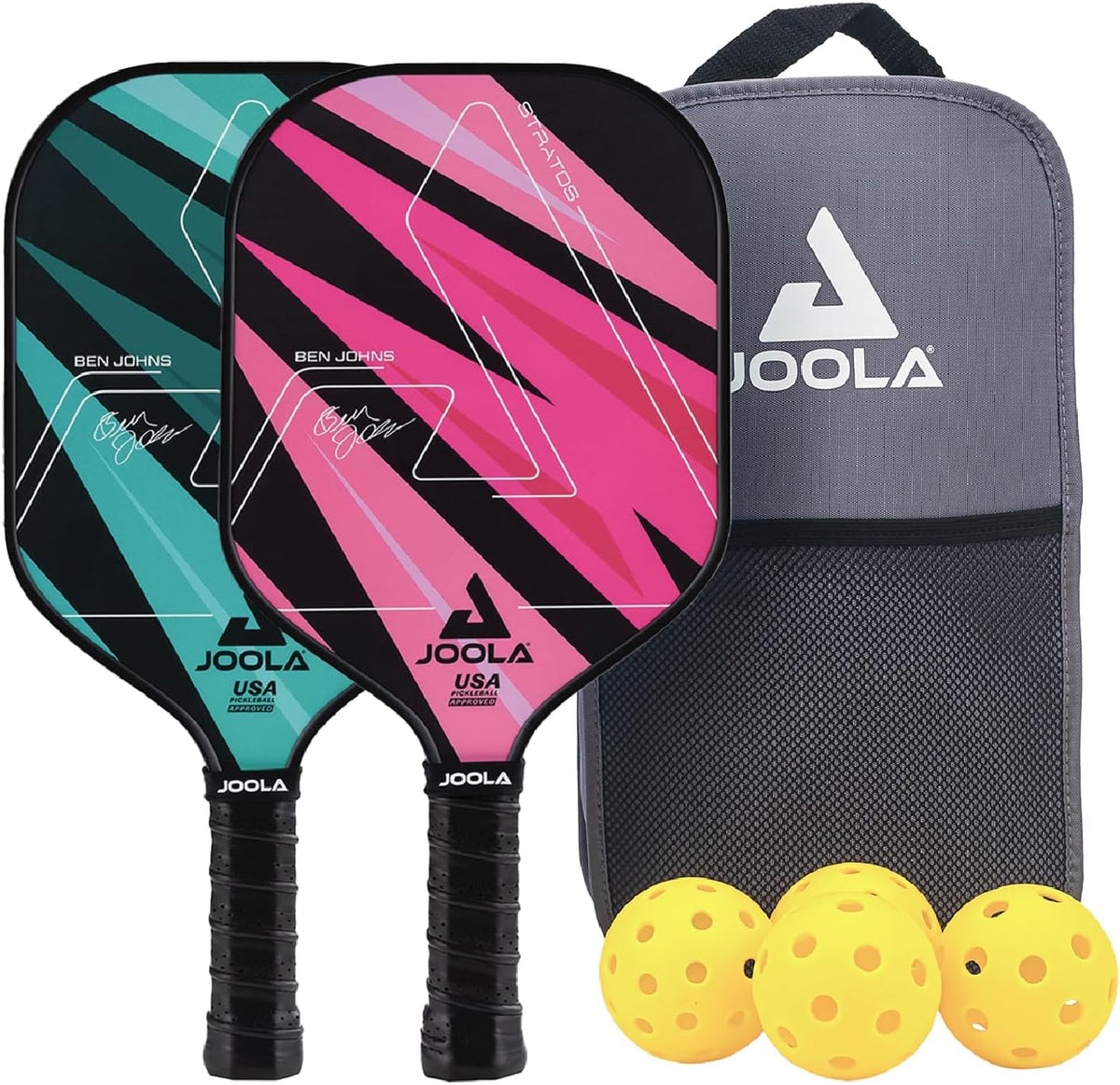Pickleball Paddles Set of 2 – Multiple Colors - Reinforced Fiberglass Surface – Lightweight, Durable, Beginner-Friendly Racket Design – Set Includes Balls & Bag – USAP Approved