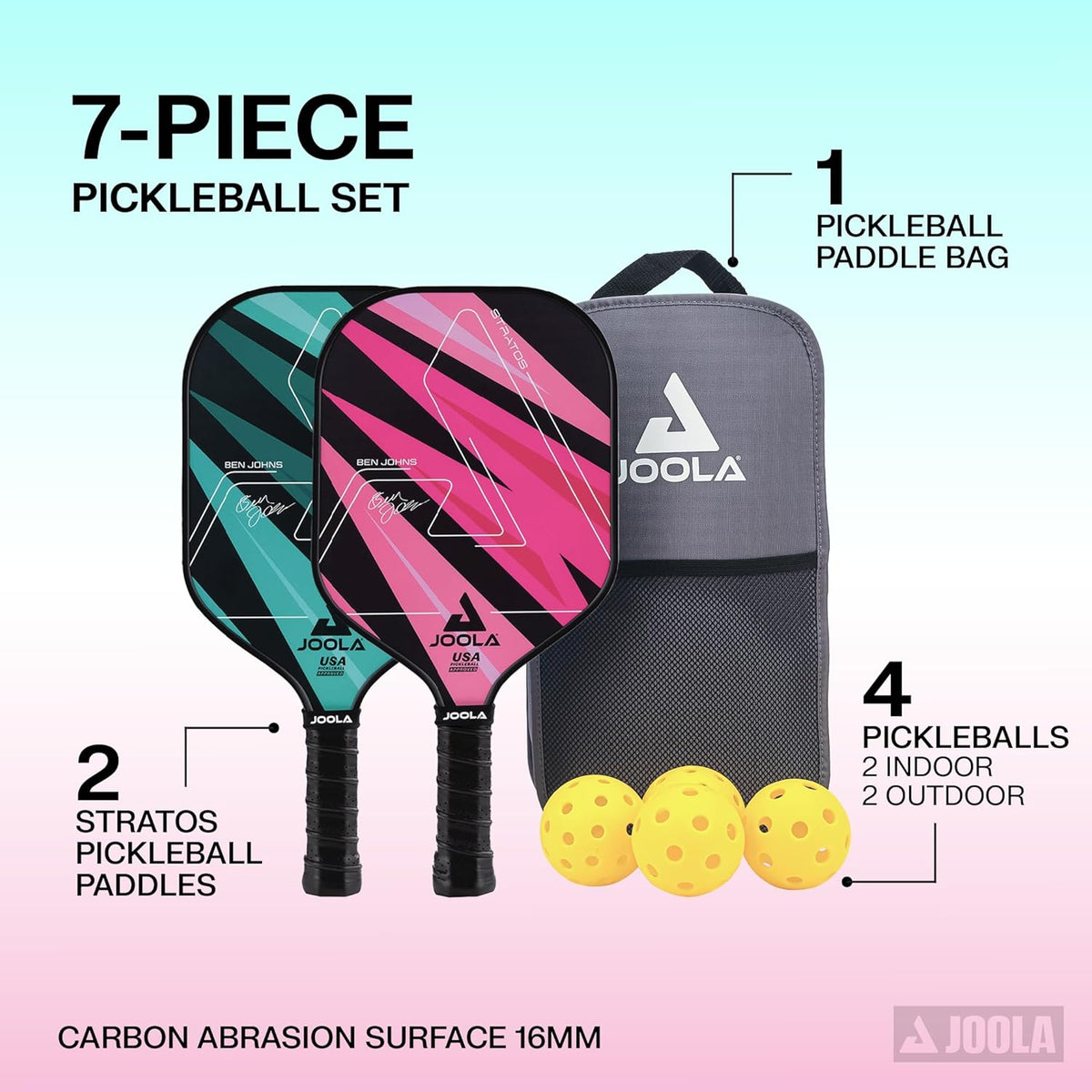 Pickleball Paddles Set of 2 – Multiple Colors - Reinforced Fiberglass Surface – Lightweight, Durable, Beginner-Friendly Racket Design – Set Includes Balls & Bag – USAP Approved
