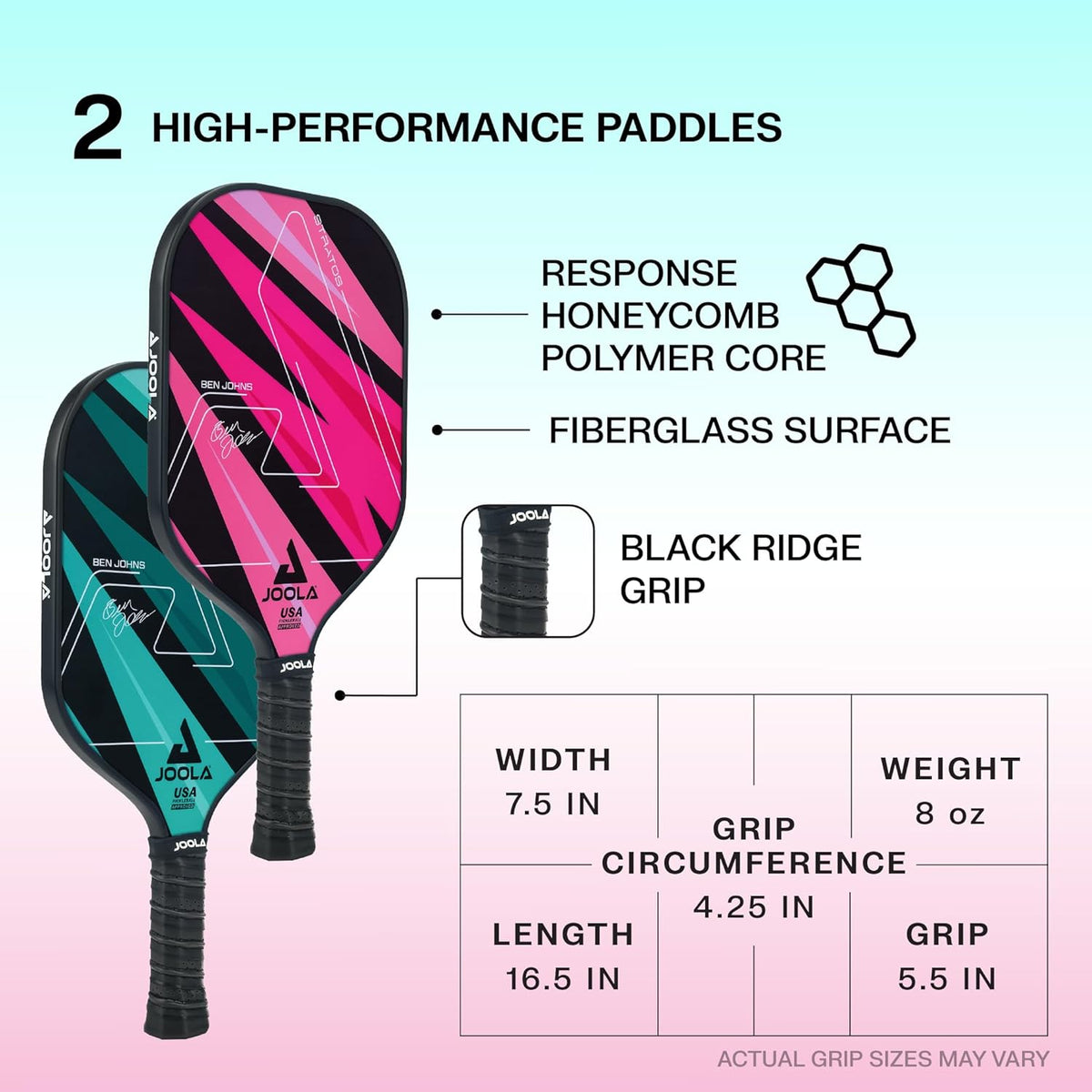 Pickleball Paddles Set of 2 – Multiple Colors - Reinforced Fiberglass Surface – Lightweight, Durable, Beginner-Friendly Racket Design – Set Includes Balls & Bag – USAP Approved