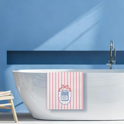 Preppy Pink Bow Striped Coastal Kitchen Towels,Coquette Tinned Sardine Blue Coastal Beach Decorative Hand Dish Towels for Bathroom Kitchen,Fishing Lover Gifts,16x24 Inches