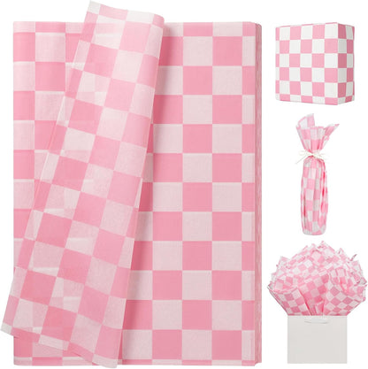 120 Sheets Checkered Tissue Paper, Dusty Pink Gift Wrapping Paper, Boho Tissue Paper, Art Craft Paper for DIY Crafts Wedding Birthday Baby Shower Party Decorations, 20x 14 Inch
