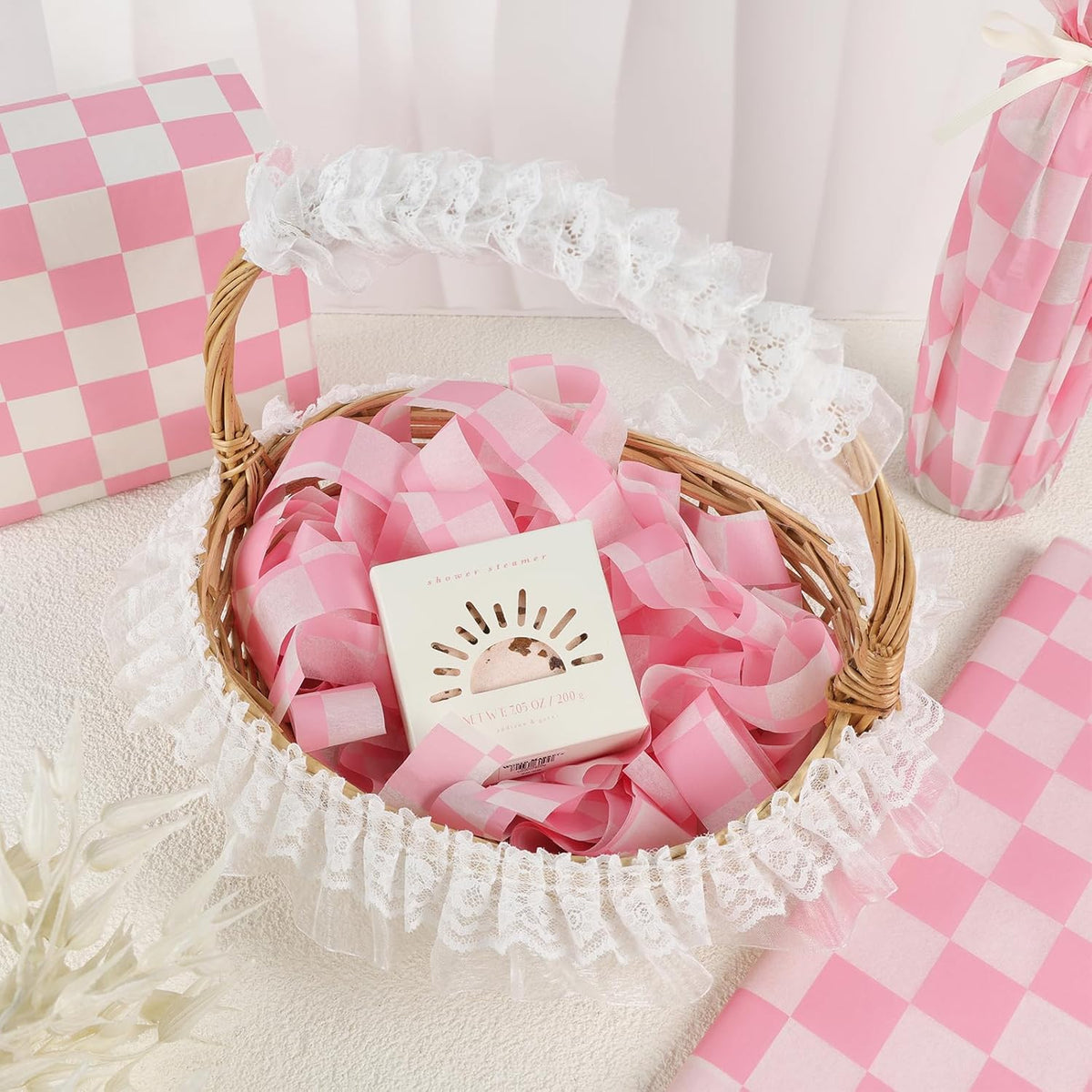 120 Sheets Checkered Tissue Paper, Dusty Pink Gift Wrapping Paper, Boho Tissue Paper, Art Craft Paper for DIY Crafts Wedding Birthday Baby Shower Party Decorations, 20x 14 Inch