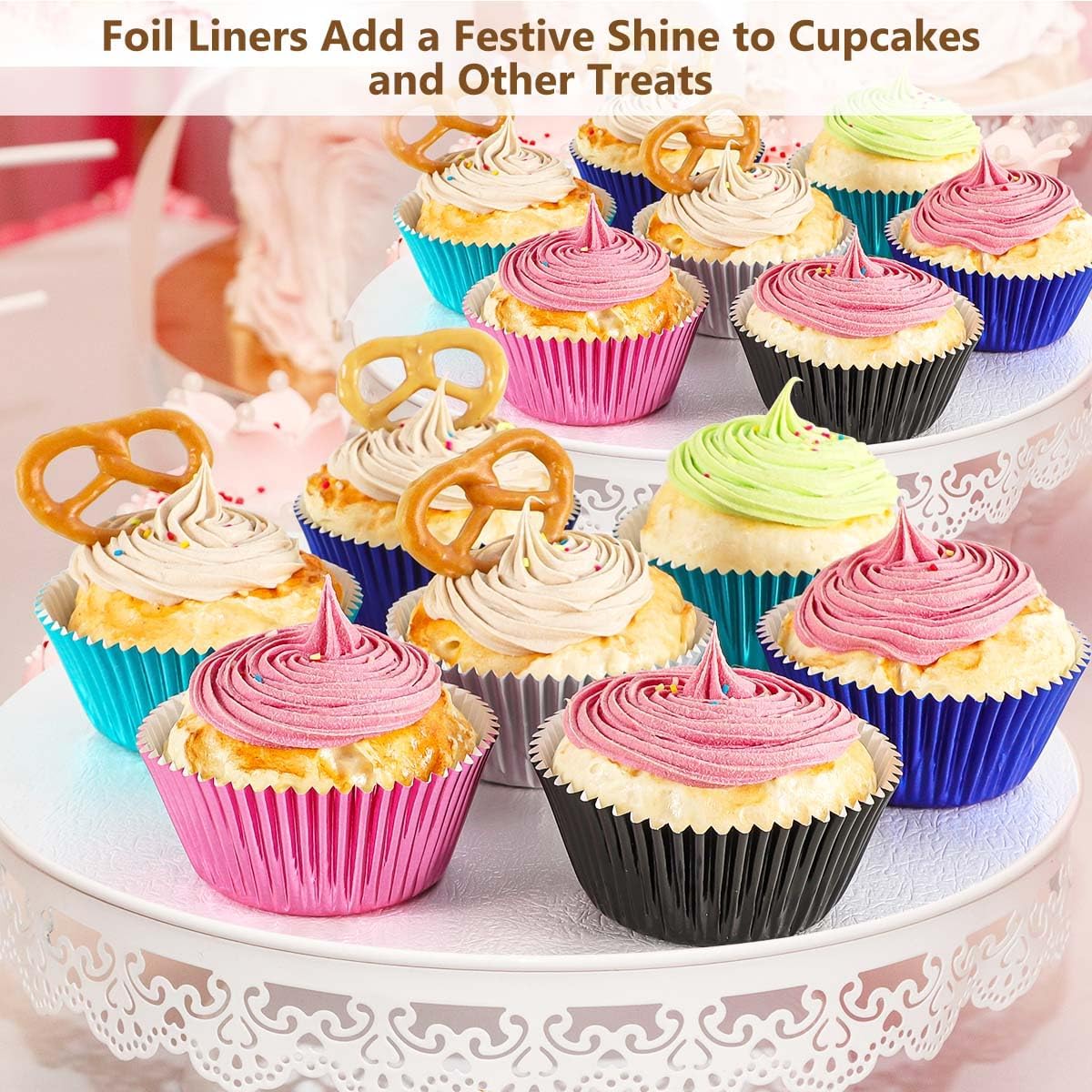 Standard Pink Foil Cupcake Liners Wrappers Baking Cups 100-Count