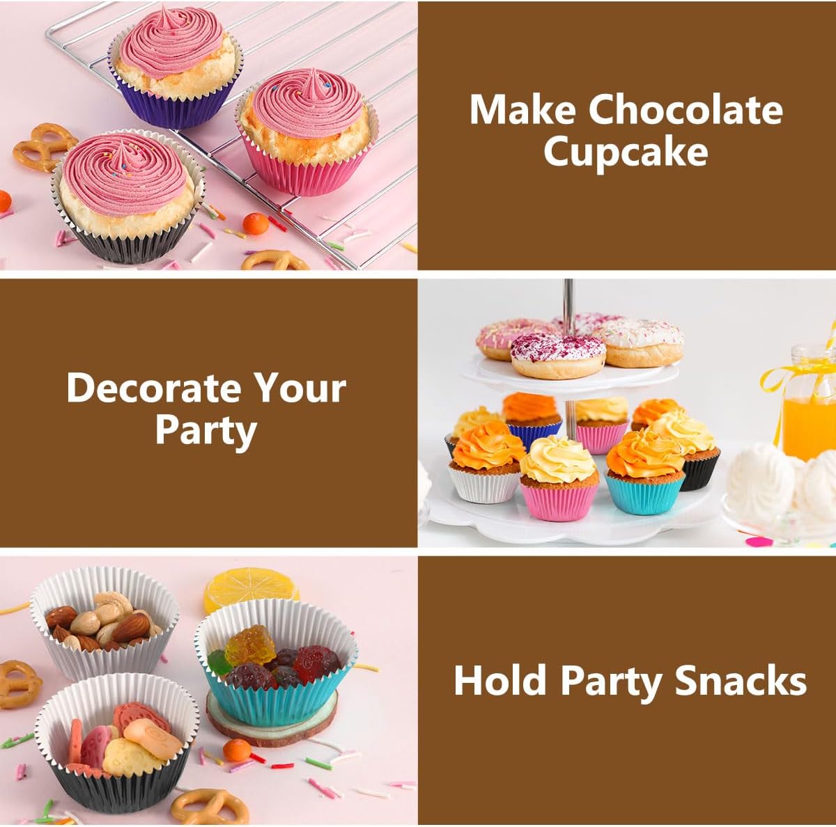 Standard Pink Foil Cupcake Liners Wrappers Baking Cups 100-Count