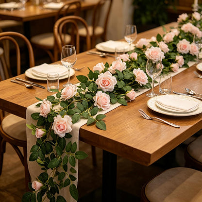 Artificial Hanging Rose Flowers, 2pcs Fake Rose Vine Plants Silk Flower Garland for Home Room Garden Wedding Indoor Outdoor Decoration (Light Pink)