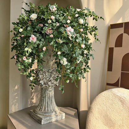 Artificial Hanging Rose Flowers, 2pcs Fake Rose Vine Plants Silk Flower Garland for Home Room Garden Wedding Indoor Outdoor Decoration (Light Pink)