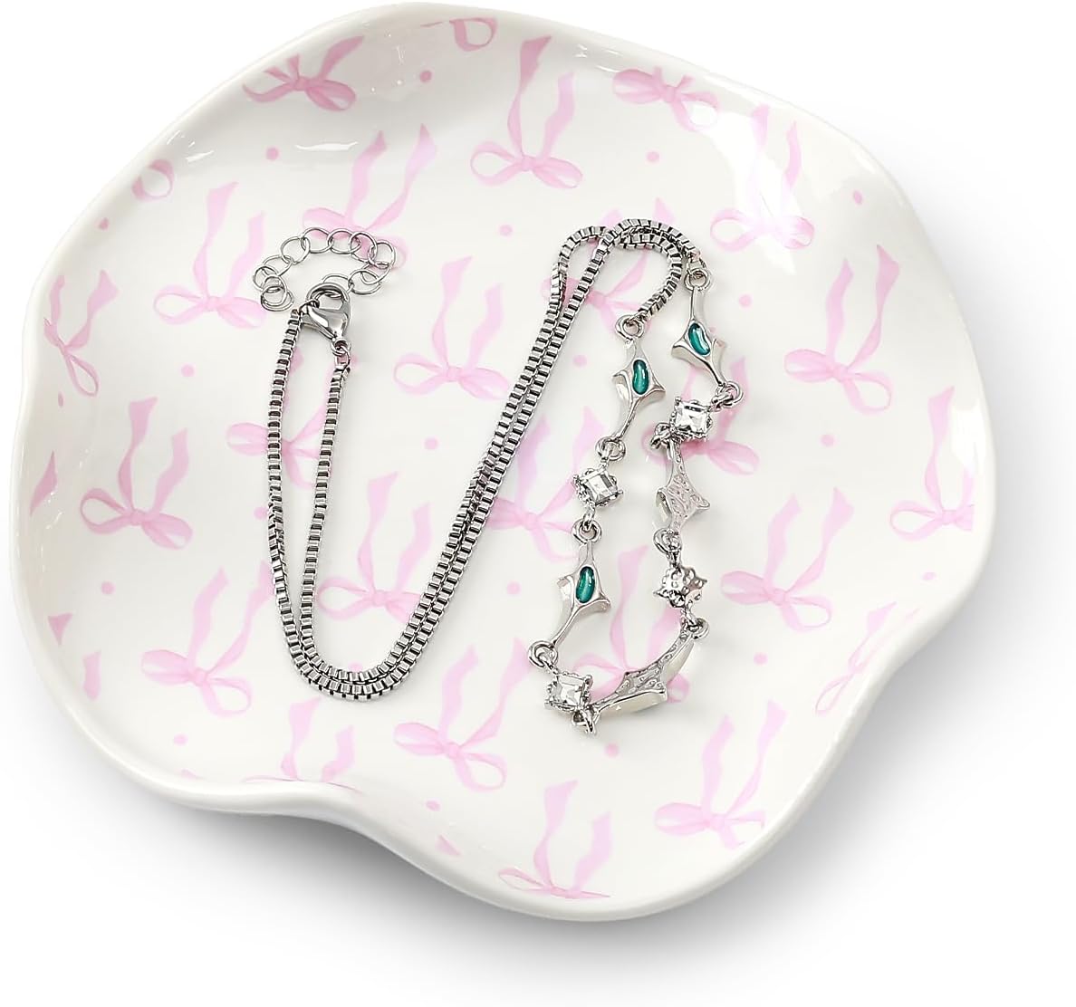 Ceramic Jewelry Tray, Pink Bow Style