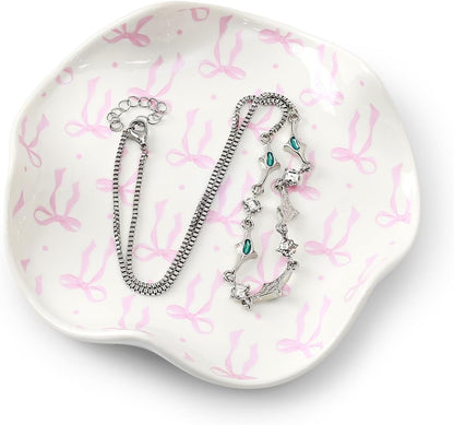Ceramic Jewelry Tray, Pink Bow Style