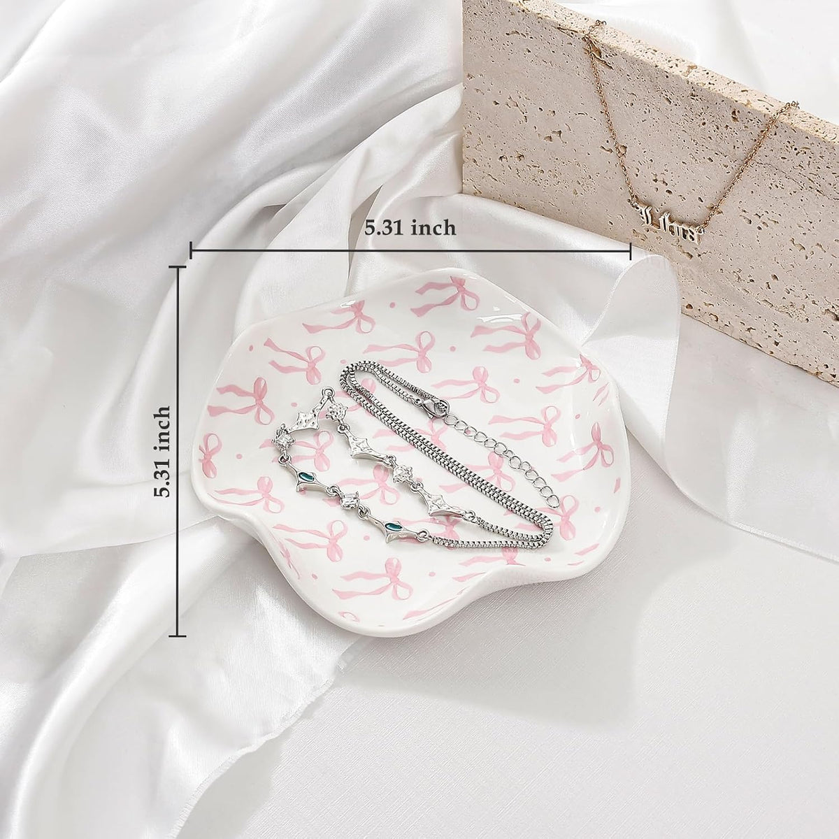 Ceramic Jewelry Tray, Pink Bow Style