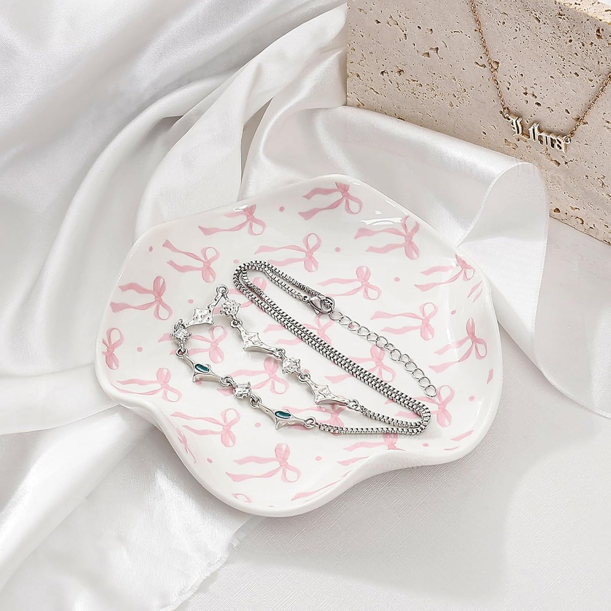 Ceramic Jewelry Tray, Pink Bow Style