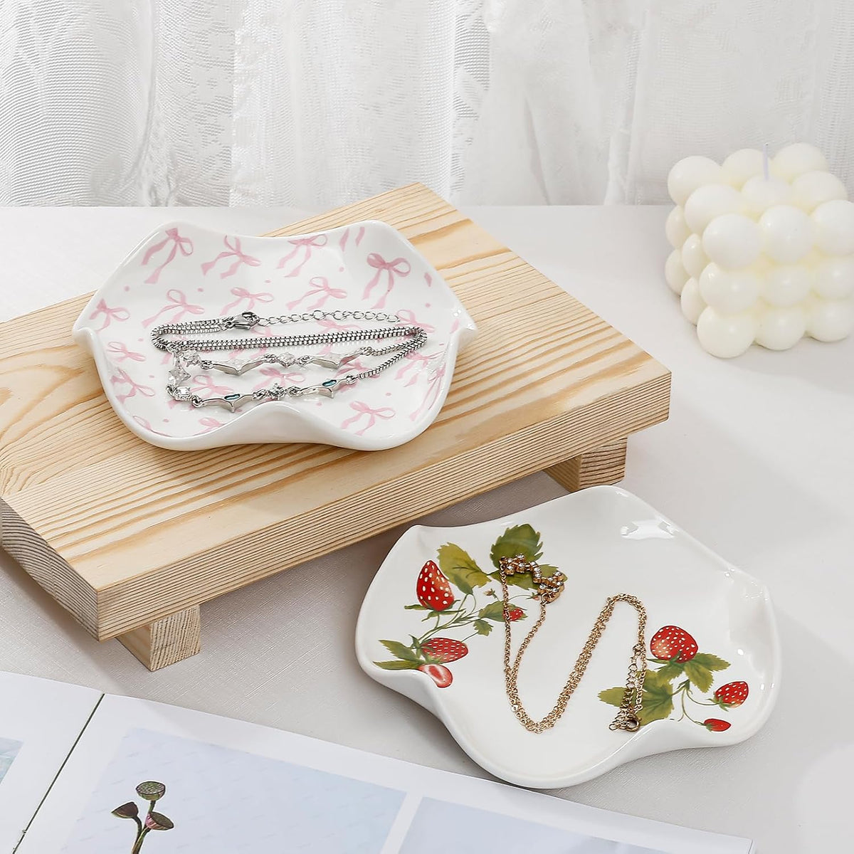 Ceramic Jewelry Tray, Pink Bow Style
