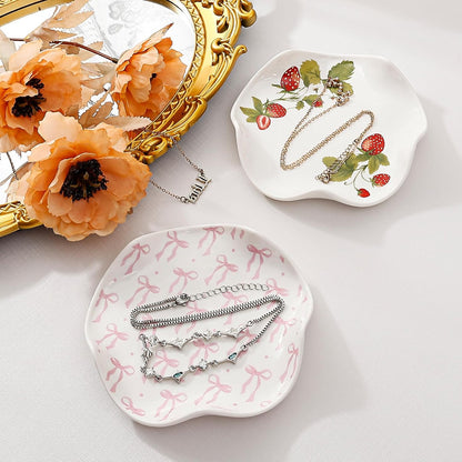 Ceramic Jewelry Tray, Pink Bow Style