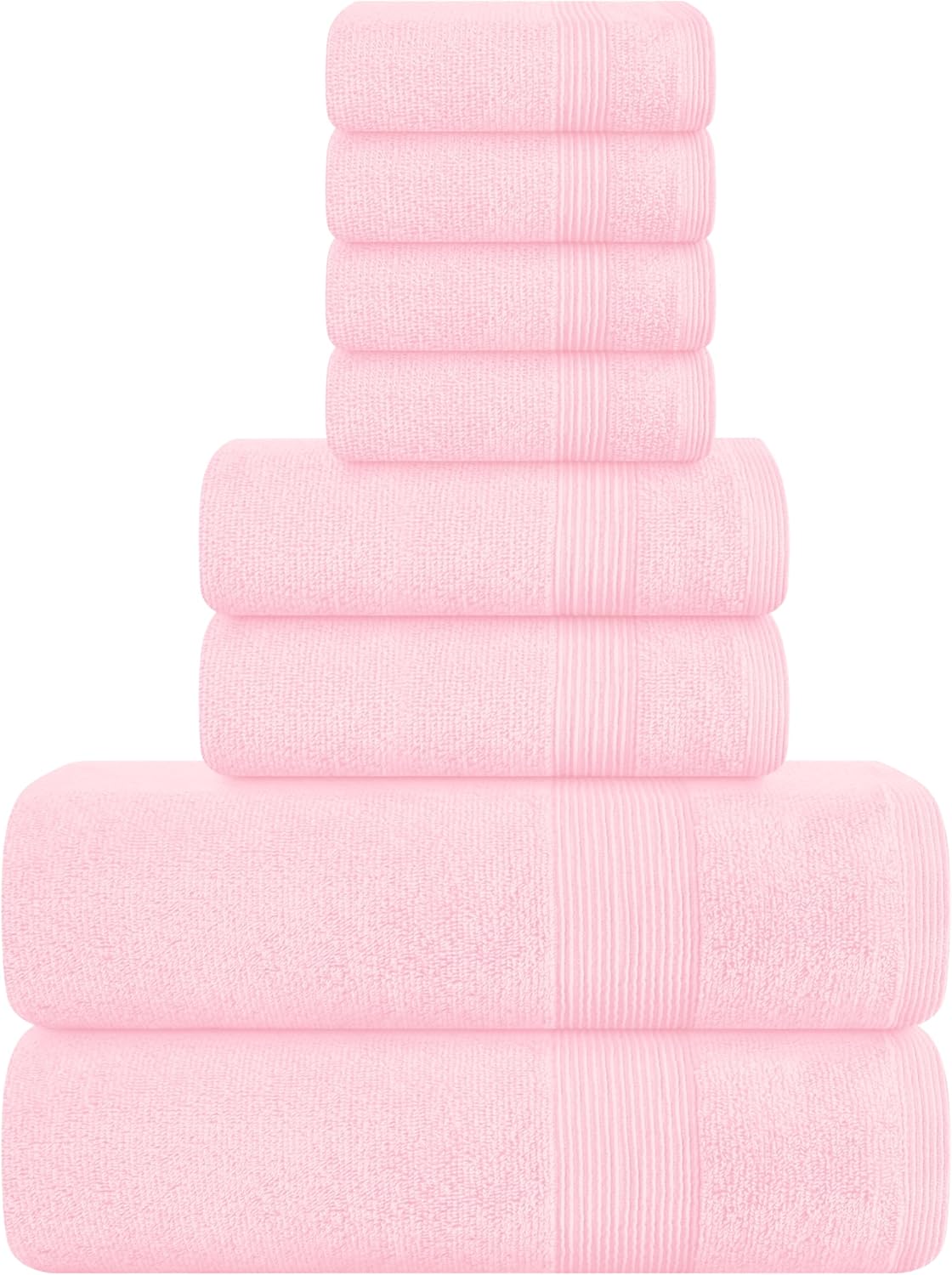 8 Piece Towel Set 100% Ring Spun Cotton, 2 Bath Towels 27x54, 2 Hand Towels 16x28 and 4 Washcloths 13x13 - Ultra Soft Highly Absorbent Machine Washable Hotel Spa Quality - Pink