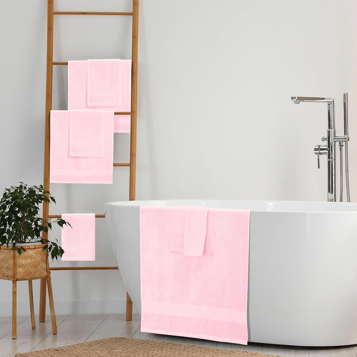 8 Piece Towel Set 100% Ring Spun Cotton, 2 Bath Towels 27x54, 2 Hand Towels 16x28 and 4 Washcloths 13x13 - Ultra Soft Highly Absorbent Machine Washable Hotel Spa Quality - Pink
