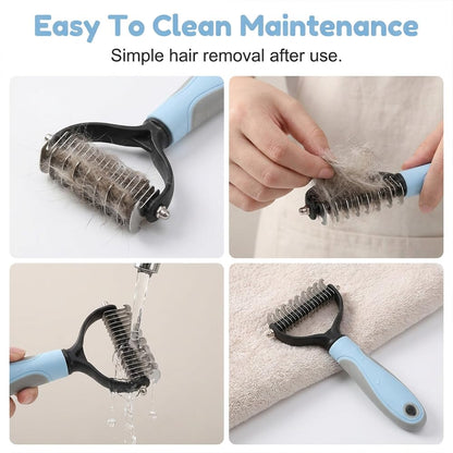Double-Sided Pet Grooming Brush, Pro Tool For Dogs Shedding Stainless Steel Dual Tooth Undercoat Rake Detangling Comb Ergonomic Pet Grooming Brush (Pink, 1PCS)