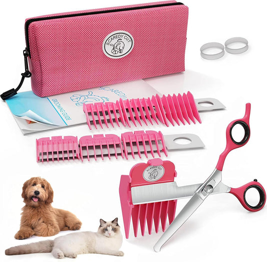 Silent Pet Grooming Kit for Dog, Cat and All Pet Grooming - A Quiet Alternative to Electric Clippers for Sensitive Pets (Right-Handed Pink)