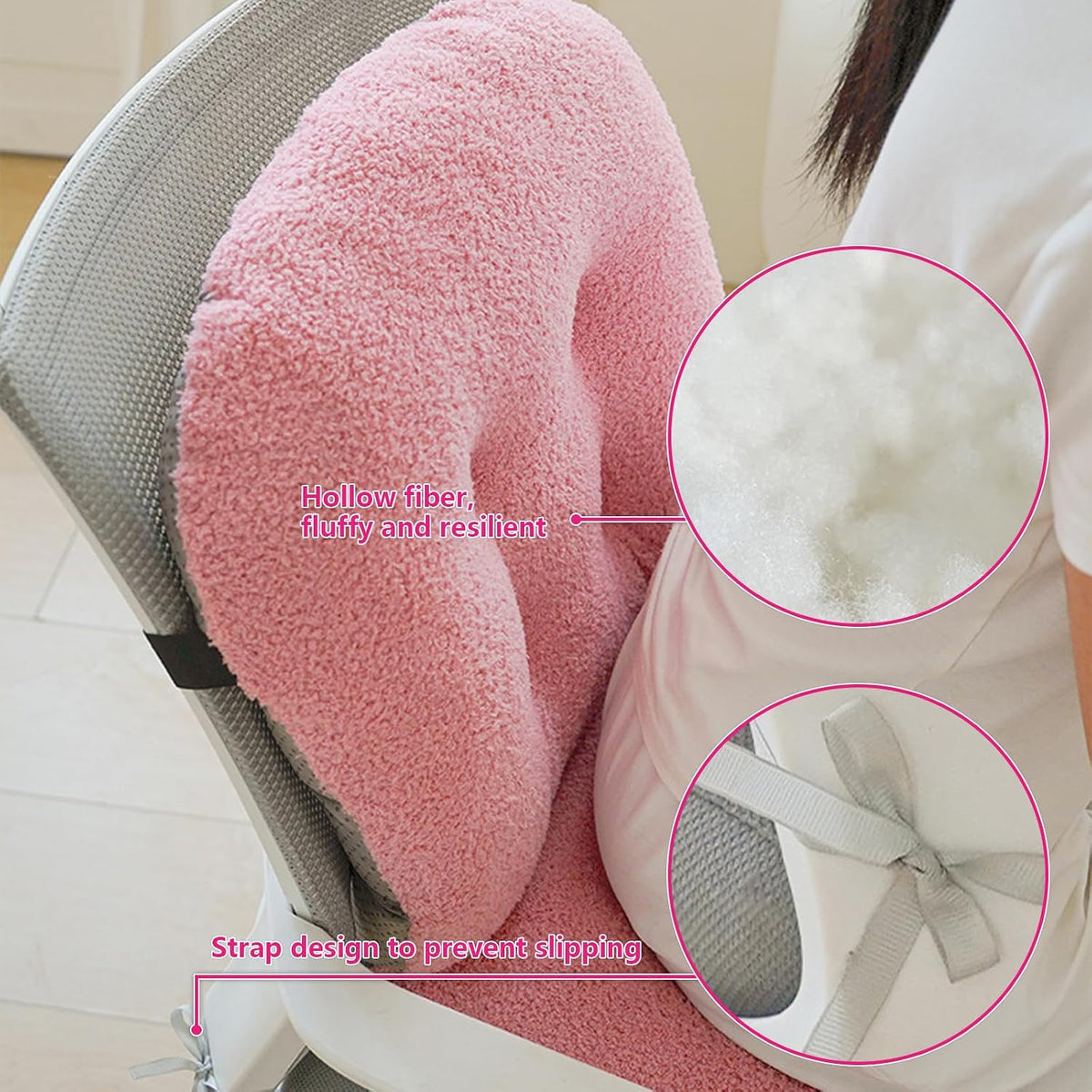 Pink Chair Cushion Non-Slip Desk Chair Cushions with Back Support Soft Plush Office Seat Pad with Ties Rocking Chairs Cushion for Office Car Home Dining Room Kitchen