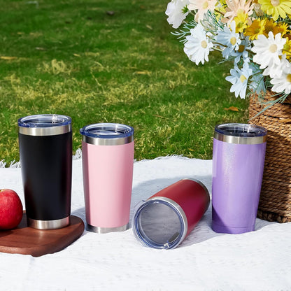 20oz Tumbler Cup Double Wall Vacuum Insulated Travel Mug Bulk, Stainless Steel Tumblers with Lid and Straw, Durable Powder Coated Coffee Cups for Cold & Hot Drinks (Pink, 1)