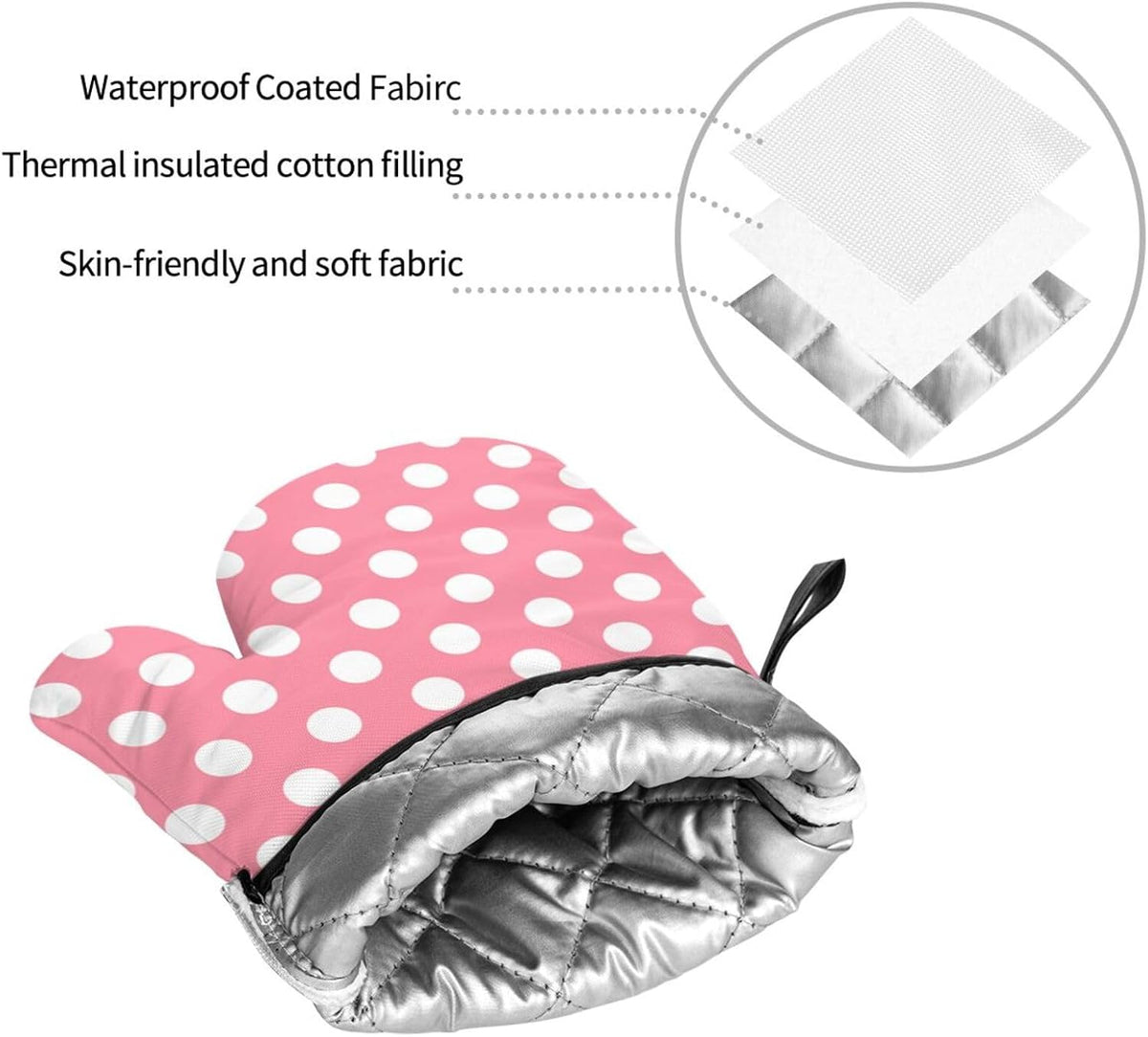 Light Pink Polka Dot Print (a) Oven Mitts and Pot Holders 4 pcs Set, Heat Resistant Silicone Oven Mitts Pot Holders for Kitchen Baking Cooking, Non-Slip Hot Pads Potholders Gloves