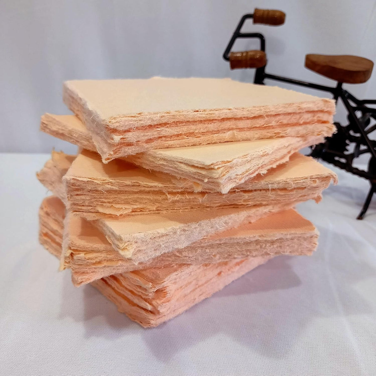 ® Handmade Cotton Paper Square Card Stock for Envelope Making, Calligraphy, Wedding Invitation, Menu Cards, Drawing, Watercolor, Origami (Pack of-50-Peach) (7x7 Inch)