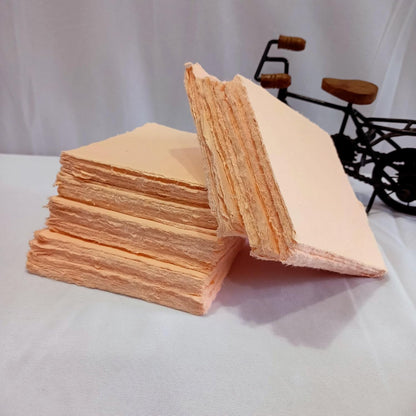 ® Handmade Cotton Paper Square Card Stock for Envelope Making, Calligraphy, Wedding Invitation, Menu Cards, Drawing, Watercolor, Origami (Pack of-50-Peach) (7x7 Inch)