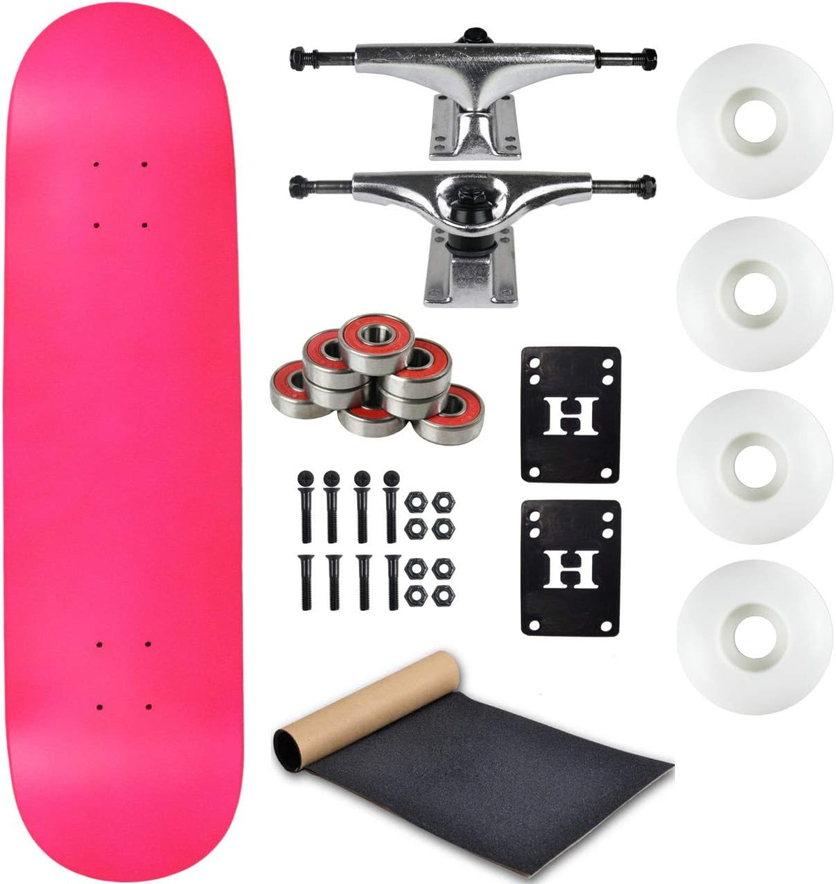 Moose Complete Skateboard Neon Pink 8.25" with Silver Trucks and White Wheels