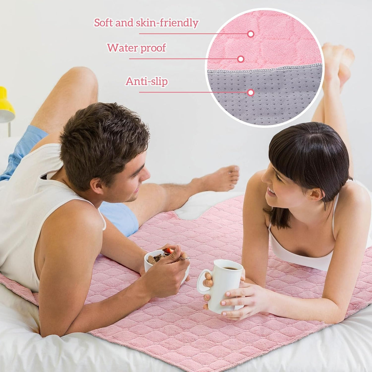 Waterproof Towel for Bed Couch Sofa 39 x 39 Inches Reusable Stainproof Heart Throw Blankets Cat Dog Leakproof Mat Incontinence Mattrass Protector Small Bed Sheets for Adult Couples(Pink)