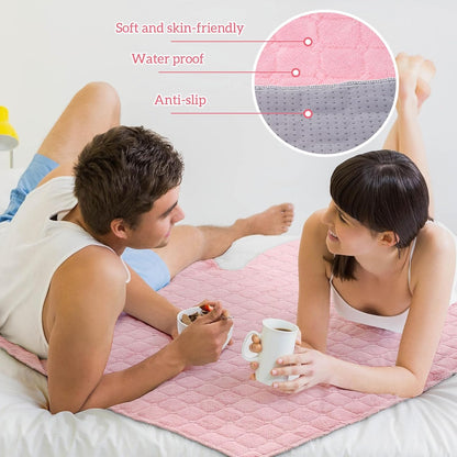 Waterproof Towel for Bed Couch Sofa 39 x 39 Inches Reusable Stainproof Heart Throw Blankets Cat Dog Leakproof Mat Incontinence Mattrass Protector Small Bed Sheets for Adult Couples(Pink)