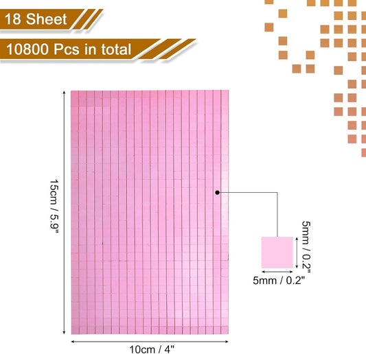 10800 PCS Glass Mirrors Disco Ball Tiles Self-Adhesive Pink Mirror Mosaic Tiles 5 x 5mm for Disco Ball, DIY Craft, KTV Decoration 18 Sheet
