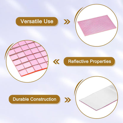 10800 PCS Glass Mirrors Disco Ball Tiles Self-Adhesive Pink Mirror Mosaic Tiles 5 x 5mm for Disco Ball, DIY Craft, KTV Decoration 18 Sheet