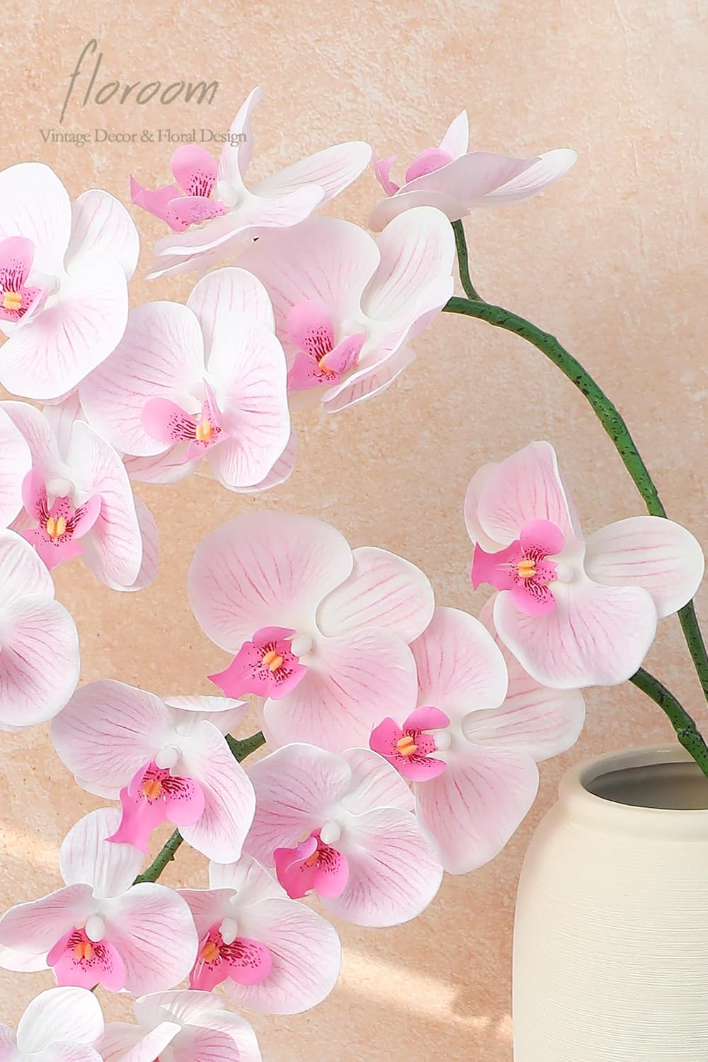 2pcs Faux Phalaenopsis Orchid Fake Artificial Flower with Stems, Real Touch Large Blooms 40 Inch for DIY Bouquets, Wedding Centerpieces & Home Decor, Pale Pink