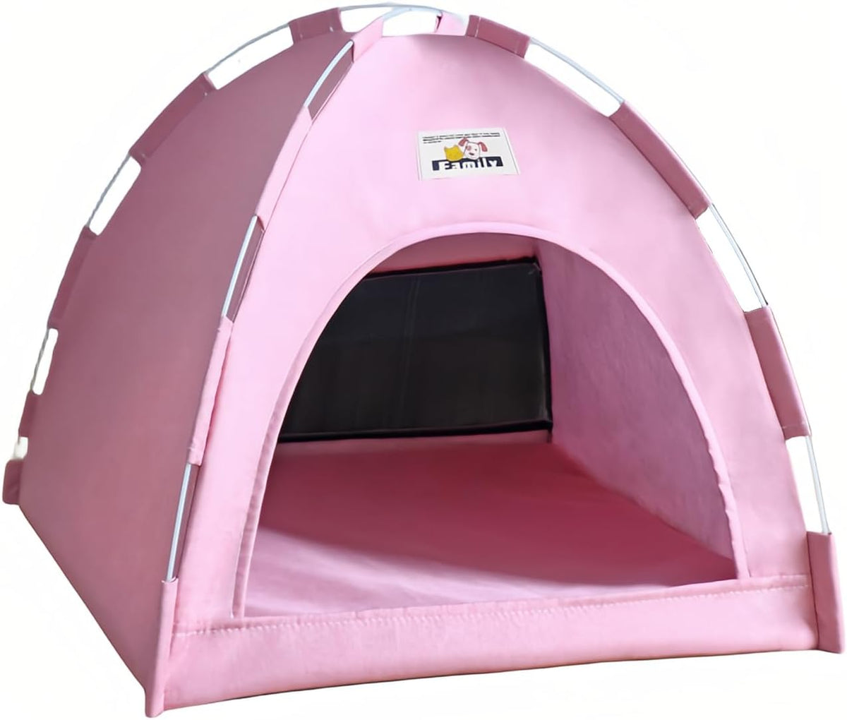 Foldable Pet House Tent Indoor Cat Dog Cave Bed Teepee Hideout for Cats and Small Dogs (Small, Linen Fabric-Pink)