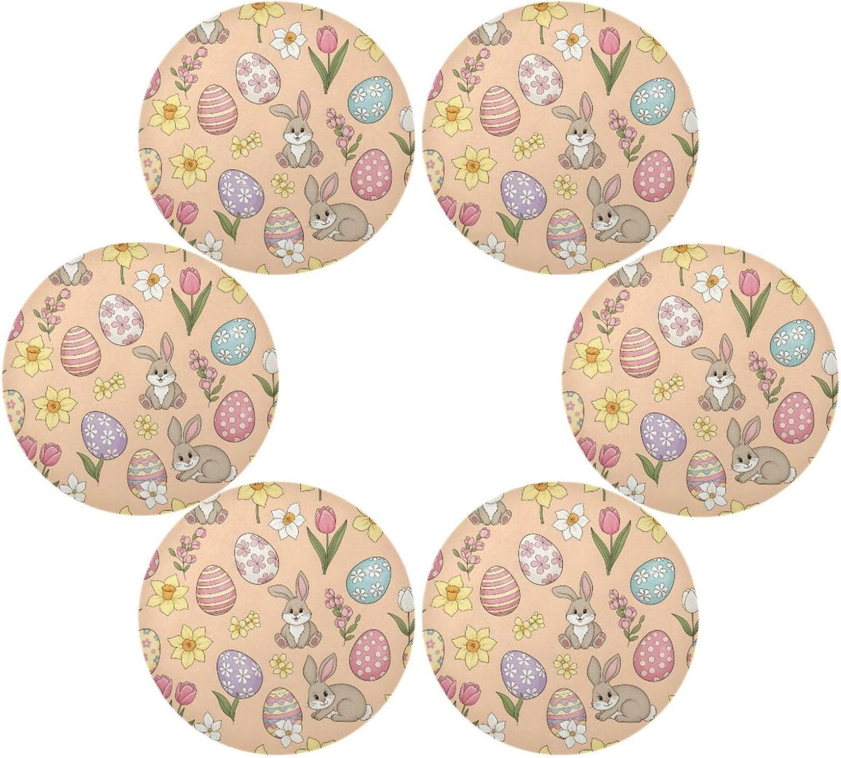 Easter Eggs Pattern Peach Place Mats Set of 6, 15 Inch Round Placemats Washable Non-Slip Table Mats for Kitchen Dining