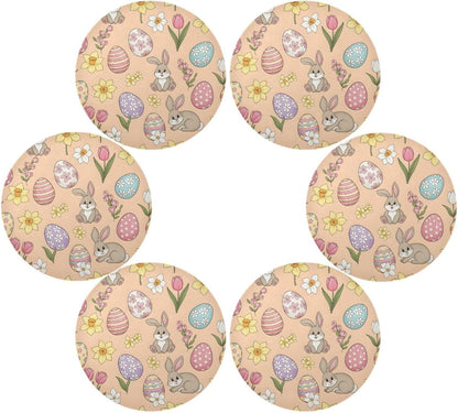 Easter Eggs Pattern Peach Place Mats Set of 6, 15 Inch Round Placemats Washable Non-Slip Table Mats for Kitchen Dining