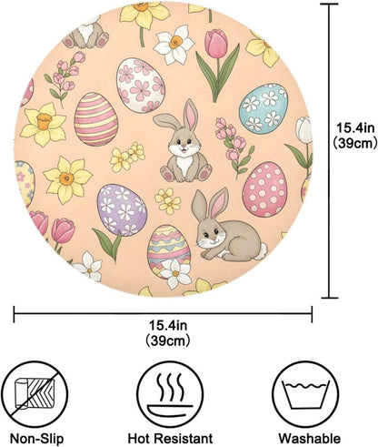 Easter Eggs Pattern Peach Place Mats Set of 6, 15 Inch Round Placemats Washable Non-Slip Table Mats for Kitchen Dining