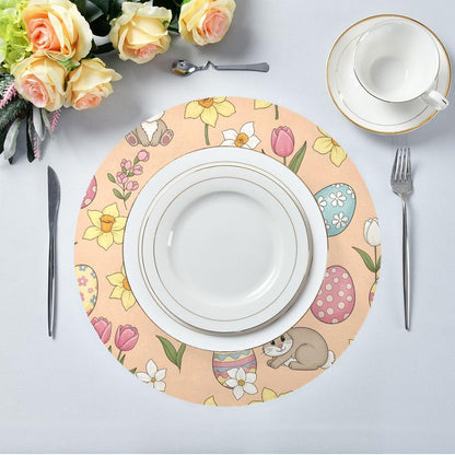 Easter Eggs Pattern Peach Place Mats Set of 6, 15 Inch Round Placemats Washable Non-Slip Table Mats for Kitchen Dining