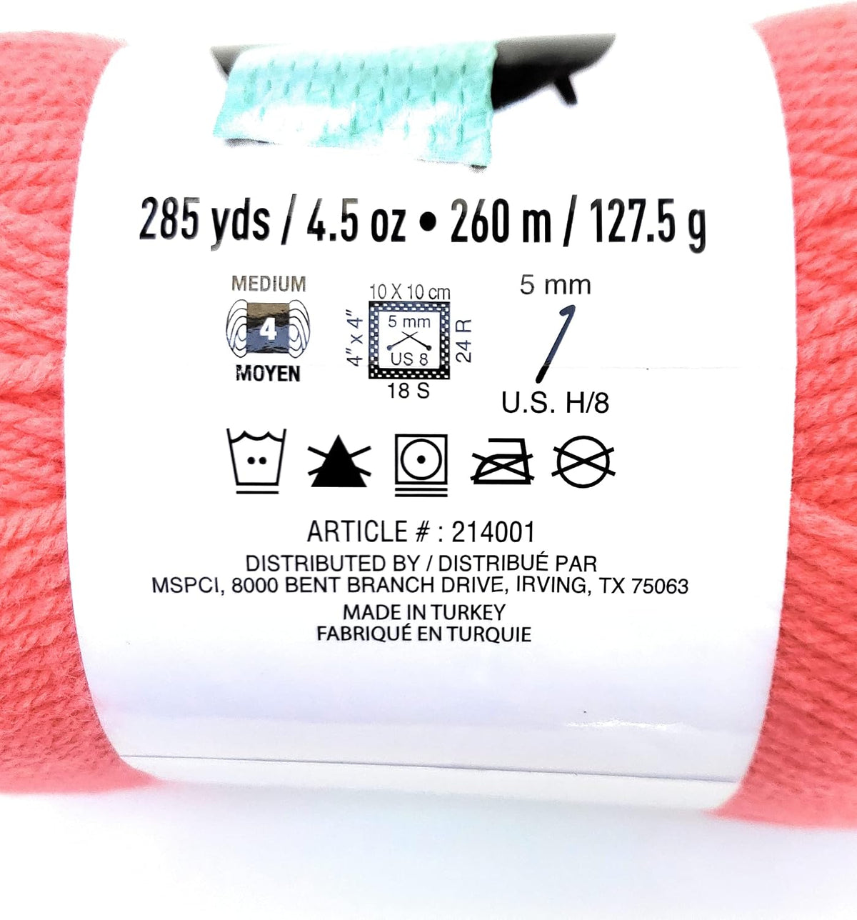 Impeccable Yarn 4.5 oz. One Ball - Coral