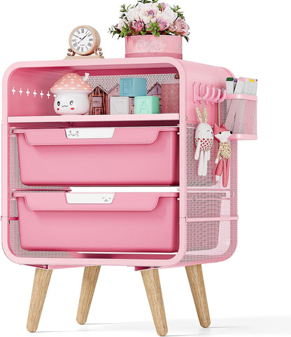 Pink Nightstand, Cute End Table with Storage Drawer