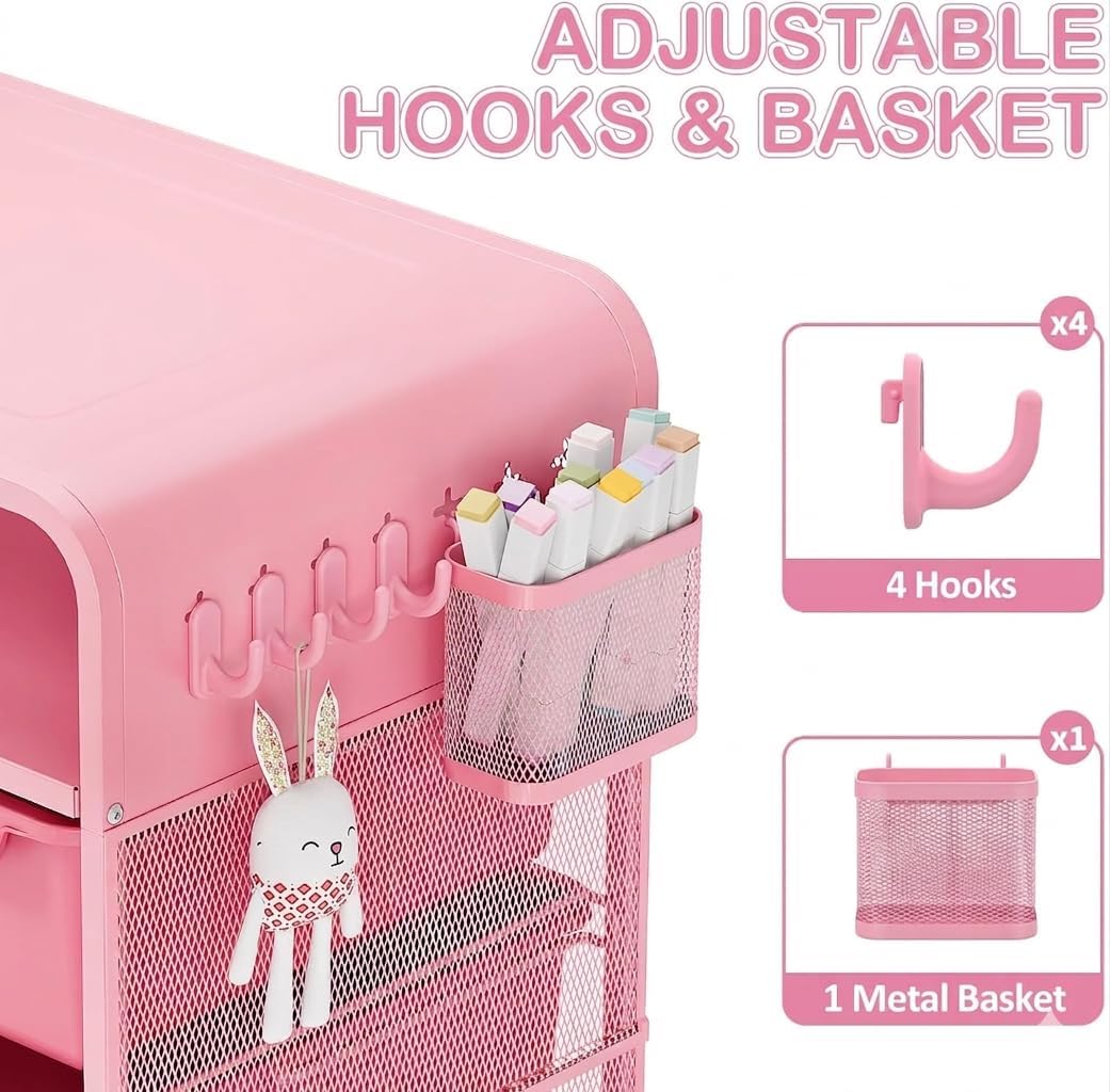 Pink Nightstand, Cute End Table with Storage Drawer