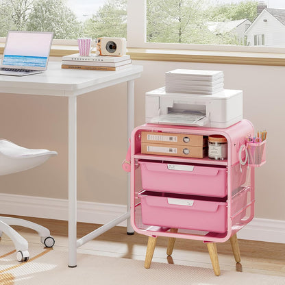 Pink Nightstand, Cute End Table with Storage Drawer