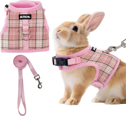 AIITLE Plaid Breathable Rabbit Harness and Leash Set Escape Proof, Pink M